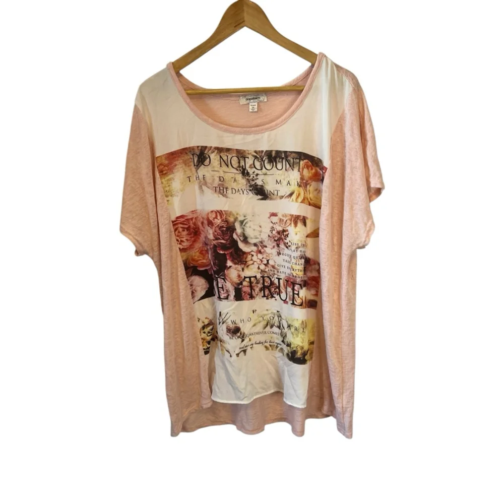 Dressbarn 3X Floral Graphic Tee Pink Lightweight Plus Size Boho Top - Picture 2 of 11